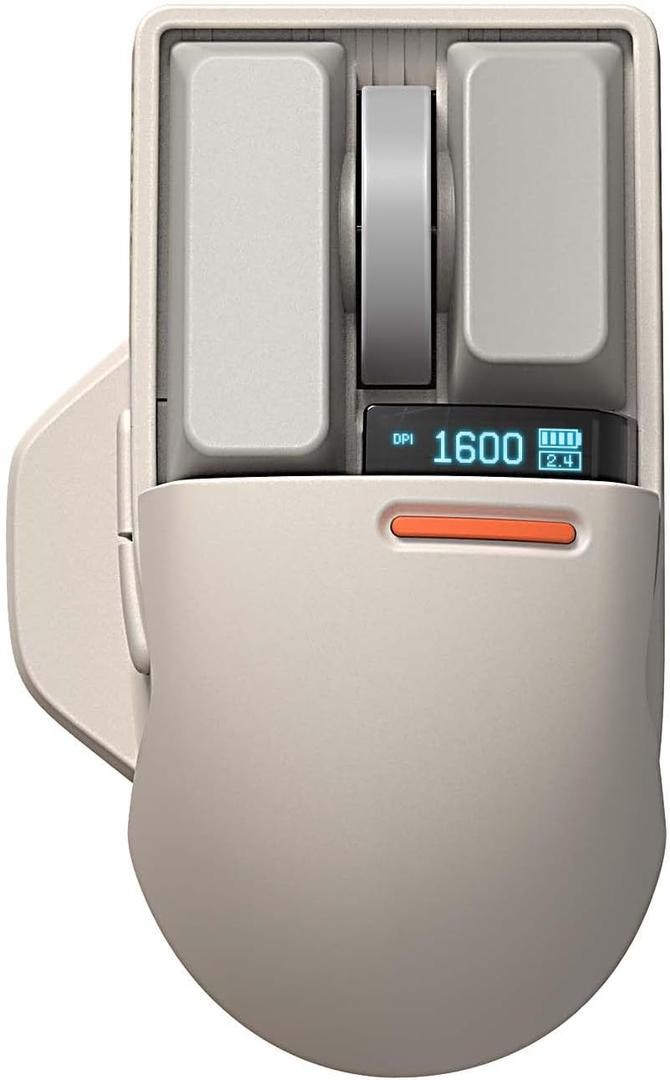 LOFREE Touch PBT Wireless Mouse with USB Receiver, Bluetooth, Wired Connection, Rechargeable, 4000 DPI with OLED Screen Compatible with Glass Surface for Mac Windows PC Notebook/Block Retro Grey (Block Retro Grey)