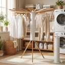 Step Up Tripod Octopus Laundry Drying Rack, Portable and Foldable, 16 Wooden Rods with 3 Legs, Indoor and Outdoor Use (Wood)