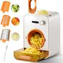 Electric Cheese Grater with 3 Set Blades, Automatic Efficient Slicer & Grater & Shredder for Carrot, Potato, Cabbage & More Vegetables/Salad/Cheese, 4" Large Feed Tube, Built-in Blade Storage Box (Pearl White)