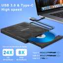 8-in-1 Extemal CD/DVD Drive for Laptop,USB 3.0 & Type-C Portable CD/DvD Burner with SD/TF Card Reader DVD Player with Carrying Case Compatible with Laptop PC, MacBook Pro/iMac Windows 11/10/8/7 Linux