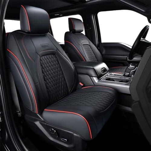 Coverado Full Set Leather Car Seat Covers for F150,Waterproof Automotive Seat Covers for Cars, SUVs, Pickup Trucks, Compatible with 2015-2025 F150 SuperCrew,2017-2025 F250 F350 F450 Crew Cab, Black/Red