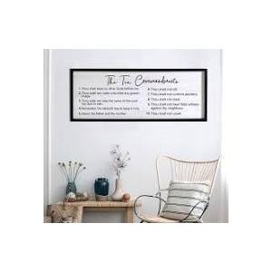 YWMZYKJGS The 10 Commandments Bible Verse Wall Art Decor 40"×15" Christian Ten commandments God Jesus Prayer Religious Saying Sign Rustic Inspirational Catholic Scripture Wood Framed Hanging (Black)