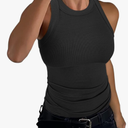 GEMBERA Womens Sleeveless Racerback High Neck Casual Basic Cotton Ribbed Fitted Tank Top. LARGE, Black