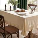 MIULEE Beige Velvet Table Cloth with Decorative Ruffle Edge Luxurious Soft Spring Washable Rectangular Tablecloth Thick Wrinkle-Resistant Oblong Table Cover for Kitchen Dining Wedding 60x102 Inch