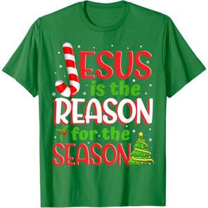 Jesus Is The Reason For The Season Christmas Xmas Christian T-Shirt, Green, Size 2XL