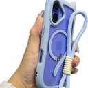 Compatible With iPhone 16 Case Cute Kawaii 3D Cat Ears Case for Girls Women Clear Soft Magnetic Transparent Shockproof Protective Phone Cover With Wrist Strap Chain (Blue, For Galaxy S25 Plus)