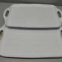 TP Large Serving Trays with Handles, 19" x 12" Melamine Serving Platters for Food, Turkey, Set of 2 Rectangular Trays for Party, Pure White