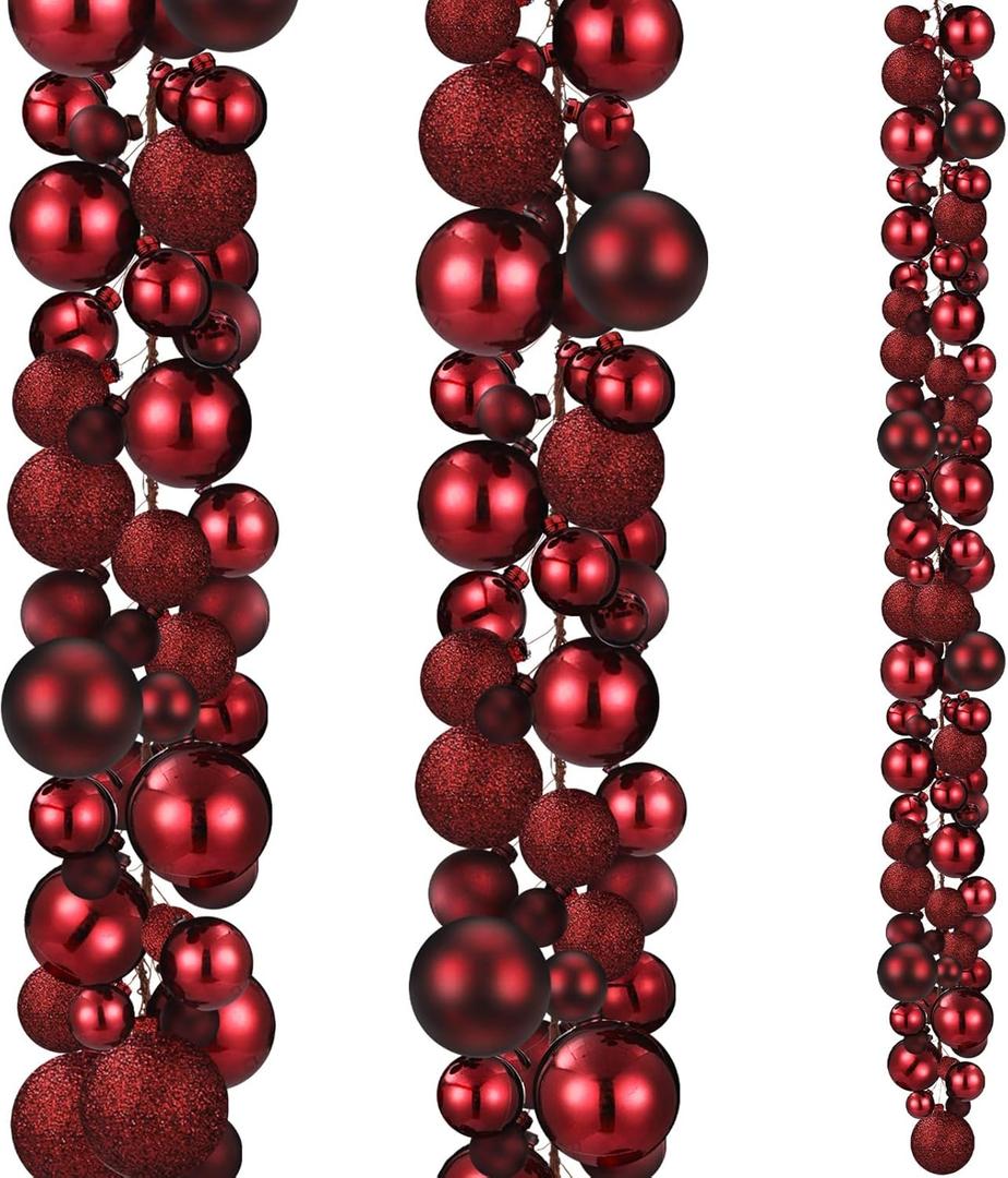 2 Pcs Christmas Ball Garland 6 ft Ball Ornaments Christmas Bulb Garland Xmas Tree Bauble Decorations for Party Supplies Indoor Outdoor Home Office Decoration Accessories(Burgundy)