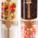 Set of 4 Clear Glass Jars with Airtight Bamboo Lids & Spoons 20 oz, Food Storage Containers for sugar and flour, Dry Goods, Bath Salts