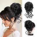 Messy Bun Hair Pieces for Updos Wavy Curly Fake Hair Bun Extensions for Women Synthetic Scrunchies Chignon Hairpieces clip on hair extension for Women Girls (Black)