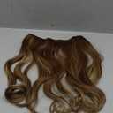 SARLA Adjustable Headband Halo Hair Extension Medium Brown With Ash Blonde Highlight Short Wavy Curly Synthetic Hairpiece Invisible Wire 12 Inch for Women Heat Resistant Fiber No Clip (M05&10H24B)
