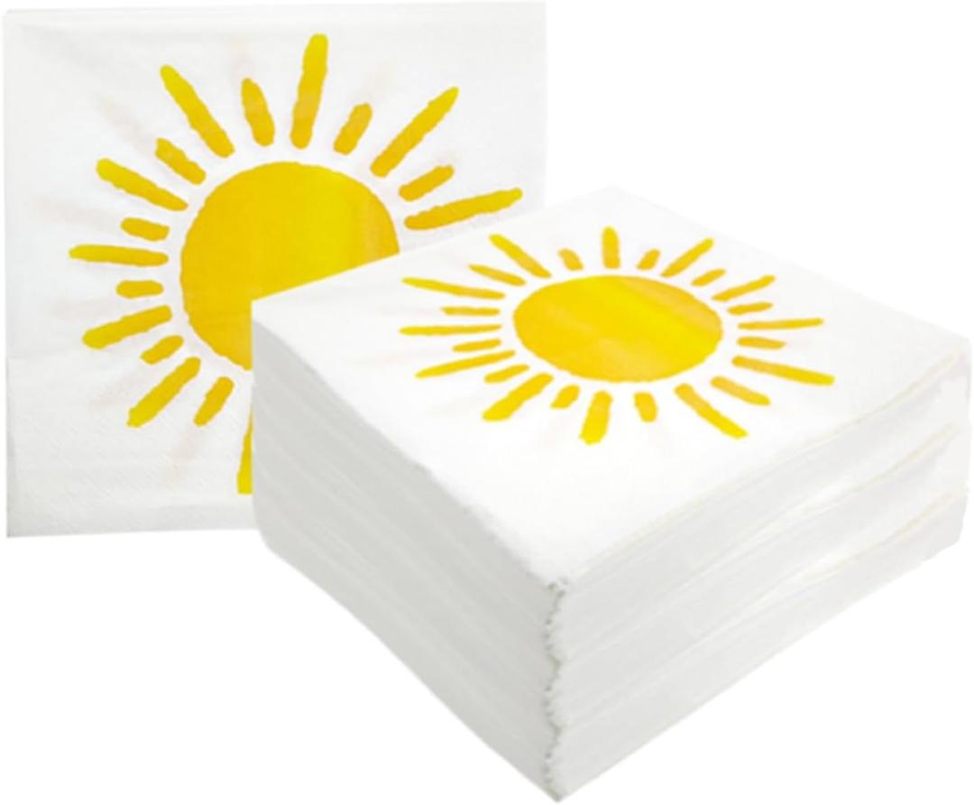 Boho Sun Napkins, 100pcs Here Comes The Son Baby Shower Napkins, Disposable Sun Paper Beverage Napkins for Boho Sun Birthday Party Baby Shower Home Kitchen Table Decor