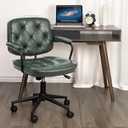 GarveeHome Office Desk Chair with Wheels, Computer Desk Chair with Armrest, Pu Leather Padded Mid-Back Ergonomic Chair, Height Adjustable, Green