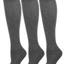 COTTON DAY Women's Soft Combed Cotton Knee High Long Calf Dress Socks Seamless Toe Shoe Size 6-9 Dark Gray S-M