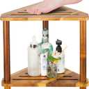 Corner Shower Stool, Shower Foot Rest for Shaving Legs, Small Shower Acacia Wood Waterproof Shower Bench for Inside Shower Spaces (Corner Stool 03)