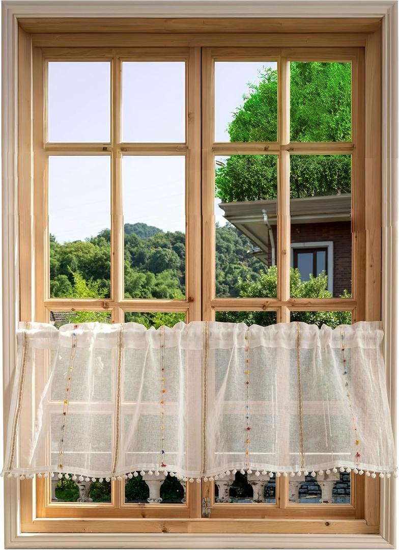Jayla Boho Valance Curtains for Kitchen, Boho Tassel Kitchen Curtain, Rod Pocket Window Valances, Short Cafe Curtains for Bathroom Small Window Country Rustic, 71" Wx39 L