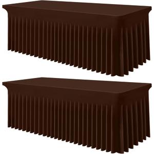 Smiry Spandex Tablecloth 2 Pack, Elastic Fitted Stretch Tablecloth for 8FT Rectangle Tables, Waterproof Washable Table Cover Skirt for Wedding, Banquet & Parties (Coffee, 96Lx30Wx30H Inch)