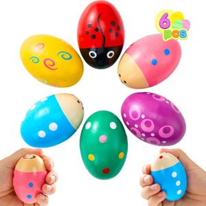 JOYIN 6 Packs Easter Wooden Egg Shakers Maracas Percussion Musical for Easter Basket Stuffer Filler, Classroom Prize Supplies, Musical Instrument for Kids, Easter Hunt