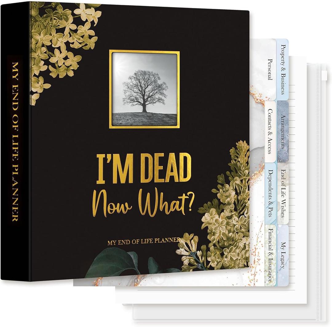 Lanpn End of Life Binder Organizer Death Planner 8.5"x11", Final Wishes & Estate Document Folder with 8 Dividers & 10 Letter Size Binder Pockets, I'm Dead, Now What Life Plan Book When I Die Journal