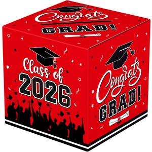 Graduation Card Box 2026 - Congrats Grad Card Boxes Holder, Red Class of 2026 Graduation Gift Cards Box for Graduation Party Decorations 2026 Favors Decor Supplies Props,9x 9 x 9 inches