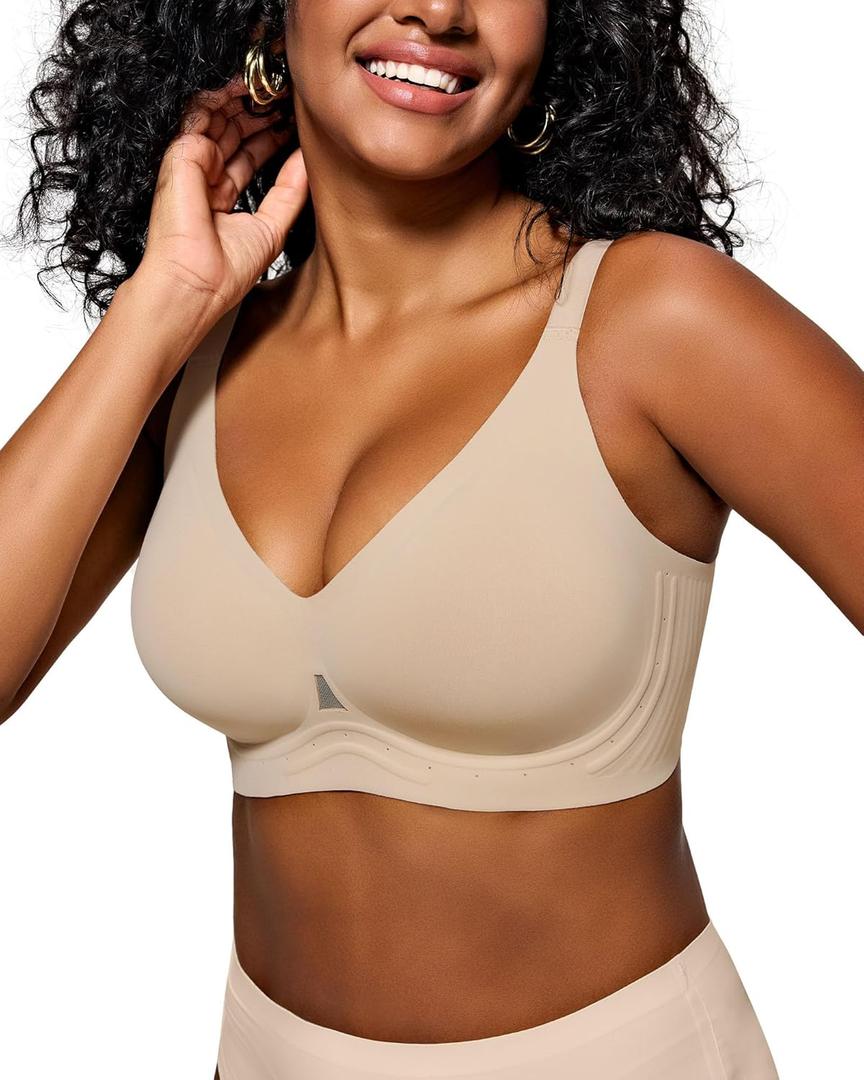 Comfortable Wireless Everyday Bras for Women Seamless Full Coverage T-Shirt Bra Breathable Support Brassiere (Beige)
