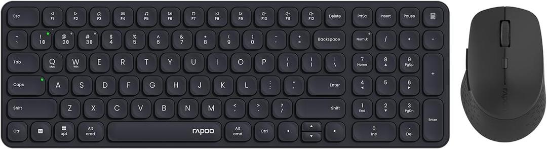 Rapoo Wireless Keyboard and Mouse Combo, Blade-Series E9310M 99-Key Ultra-Thin Keyboard and M300G Silent Mouse, Support 4 Devices, Quiet, Compact, Battery Powered, for Windows/Mac/Linux/Chrome (9360M, Black)
