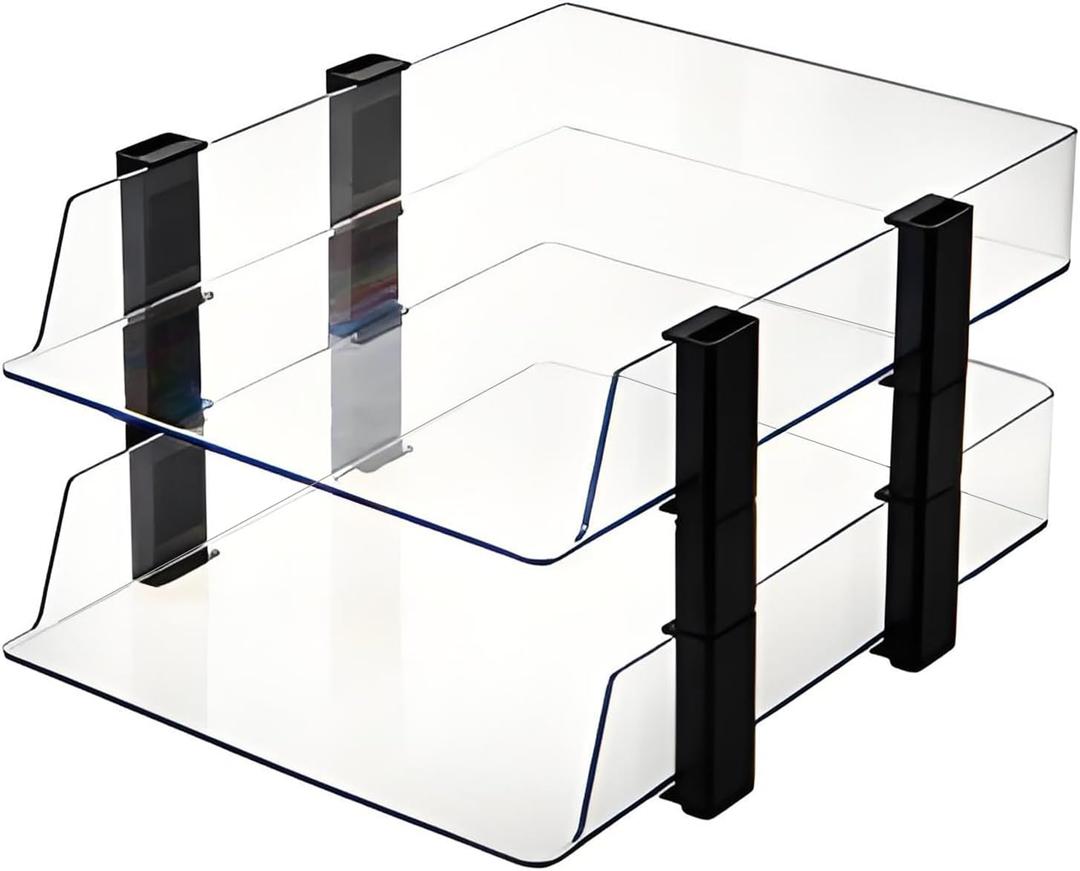 Clear 2-Tier Stackable Paper Tray Organizer for Letter/A4 Files, Desktop Document Sorter, Transparent Office Desk Storage (2 - Tier Clear)