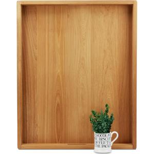 30 x 24 Inches Extra Large Rectangle Teak Wood Ottoman Tray with Handles, Serve Tea, Coffee Classic 2.5 Feet Wooden Decorative Serving Tray