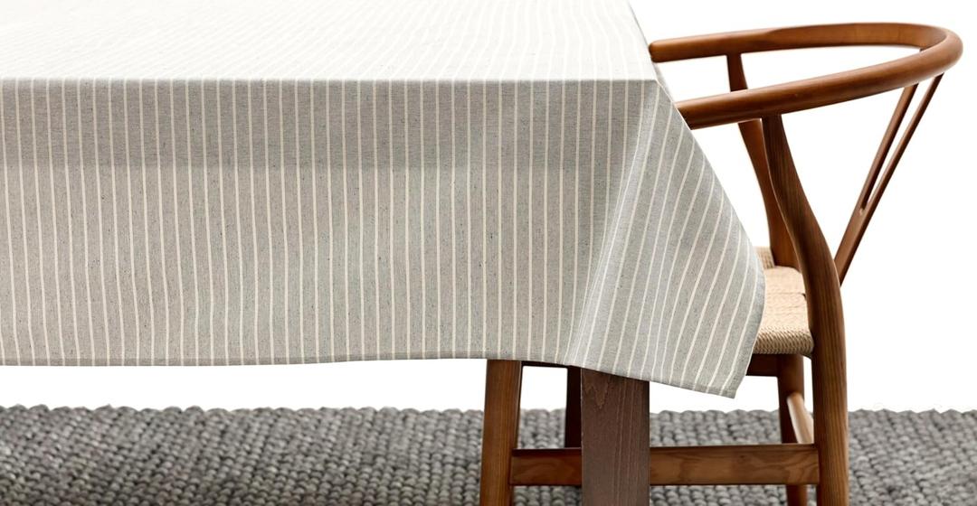 MEEMA Cotton Square Table Cloth, Washable Farmhouse Table Cover, Cotton Stripe Dining Table Cover for Indoor and Outdoor Use, Grey Cloth for Tables (60x60 in)