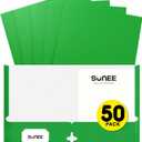 SUNEE Folders with Pockets 3 Hole Punched(50 Pack, Green), 2 Pocket Folders Fit Letter Size Paper, Paper File Folder for School Office Home Business