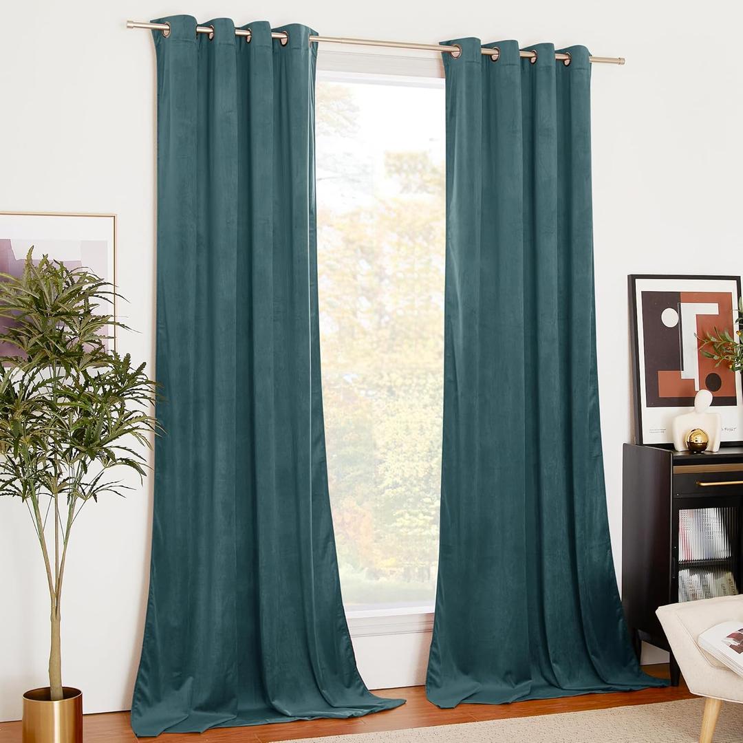 NICETOWN Greyish Blue Velvet Curtains - 108 Inch Long, Insulated Drapes for Patio, Solid Heavy Matt, Extra Long Window Treatments for Cinema, Theater (2 Panels)