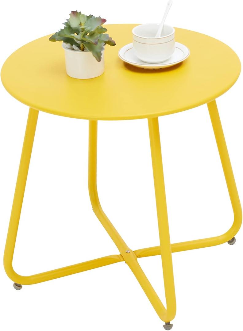 Outdoor Table Small Patio Side Table Waterproof Round Metal Side Table Weather Resistant Portable Outdoor and Indoor End Table for Garden, Balcony, Yard (Yellow)