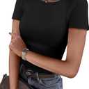 ANRABESS Women Short Sleeve Shirts Rib Knit Slim Fitted Summer Basic Tee Tops 2025 Underwear Outfits Clothes 2 Pack Black&White S