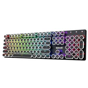 Redragon Typewriter Keyboard Wireless, Mechanical Gaming Keyboard, Bluetooth/2.4Ghz/Wired, RGB LED Backlit, Rechargeable, Blue Switch - Clicky, Solid Metal Panel, Round Keycaps, Black