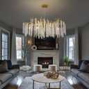 Tree Branches Chandeliers Luxury Round Raindrop Crystal Pendant Light 15 Lights Tassel Ceiling Hanging Light for Dining Room Bedroom Living Room Entryway 39.5" Gold, Round D39.4" Gold