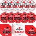 Graduation Decorations 2026, 200 Pcs Class of 2026 Graduation Party Supplies Kit with Paper Plates, Luncheon and Cocktail Napkins, Congrats Grad Decorations for 50 Guests (Red)