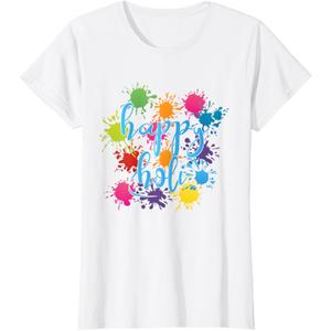 Happy Holi , For Women Men Kids Color India ,Hindu T-Shirt, (S Ladies)