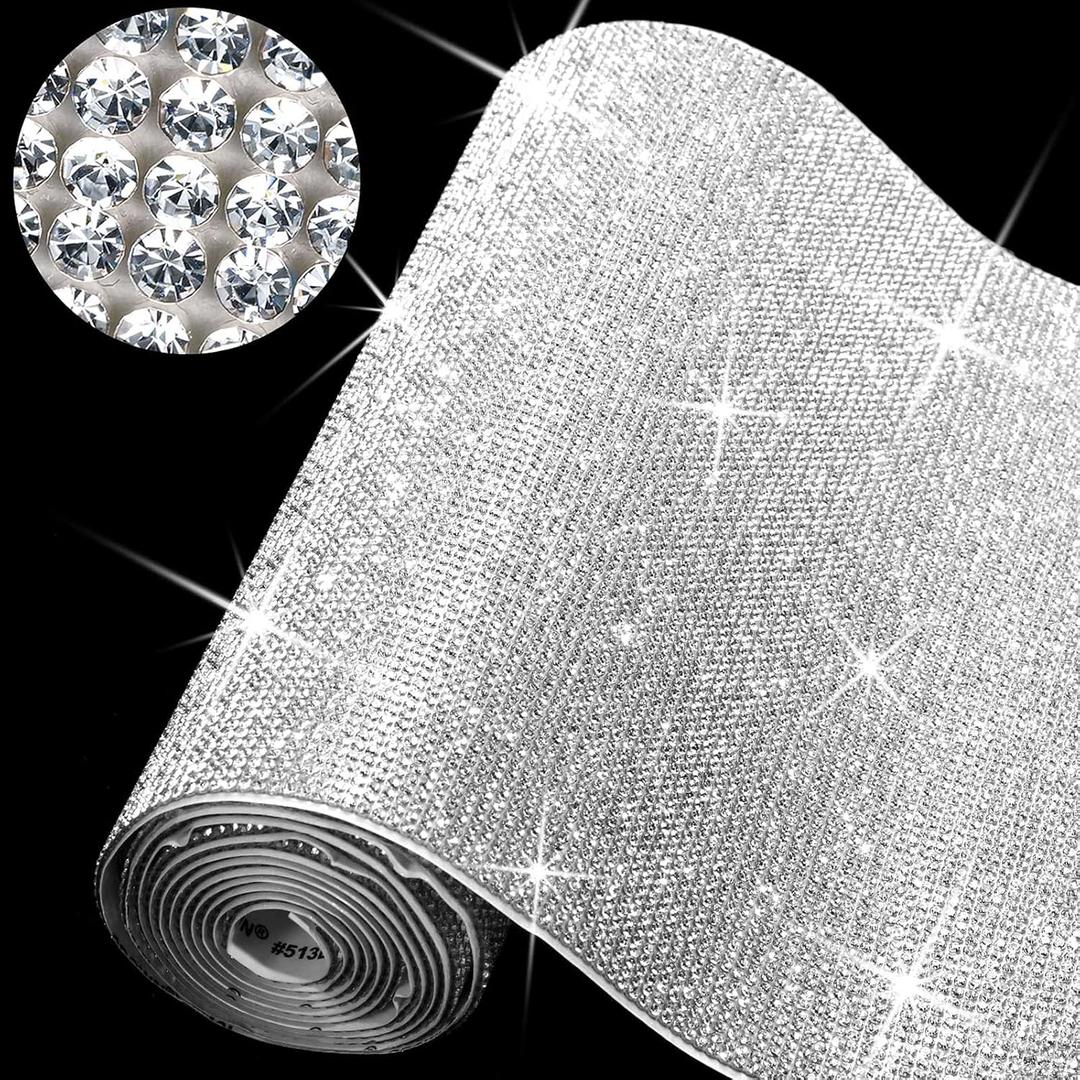 Outus 60750 Pieces Self Adhesive Rhinestone Sheets 59 x 7.87 Inch Bling Glitter Crystal Diamond Rhinestone Sticker Vinyl Wrap Sparkle Gem Stickers for DIY Home Car Arts Craft Decoration(Silver)