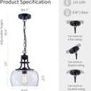 WUZUPS Chandelier Rustic Farmhouse Industrial Round Ceiling Pendant LED Light Fixture with Clear Glass Shades for Dining Room Kitchen Island Foyer Entryway, H 13" x W 10", E26 Base, Black