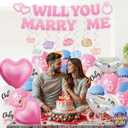 Will You Marry Me Design Proposal Decorations - Upgraded Hanging Swirls Balloons Banner Ring Heart Designed Sign Red Pink Romantic Love Valentines Day Party Stuff Merch