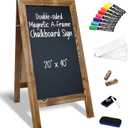 Better Office Products Magnetic A-Frame Chalkboard Sign, Extra Large 20" x 40", Standing Chalkboard Easel, Deluxe Set with Multiple Accessories, Outdoor Sidewalk Sandwich Board Sign,(Rustic Brown)