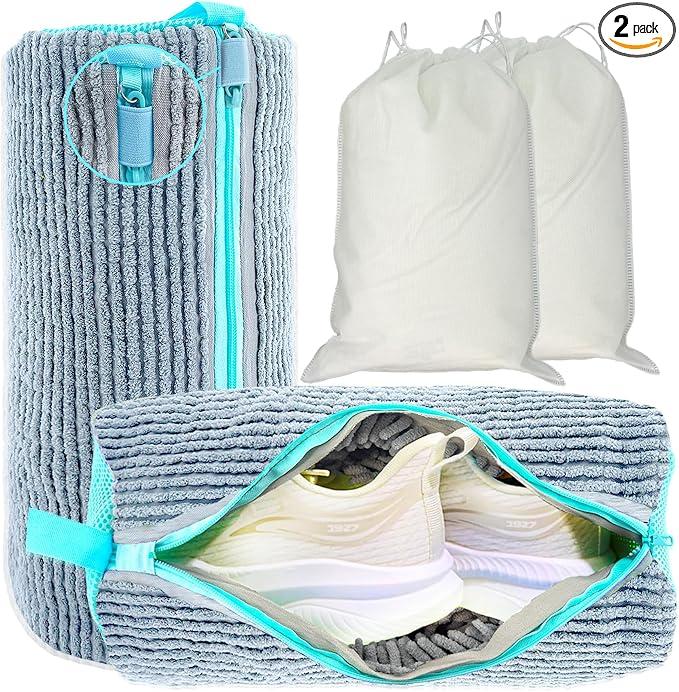 Shoe Washing Machine Bag, 2 Pack Shoe Laundry Bags for Washer and Dryer, Reusable Sneaker Wash Bag with Self-Locking Zipper, 360° Deep Cleaning, Protects Shoes and Washer(Gray)