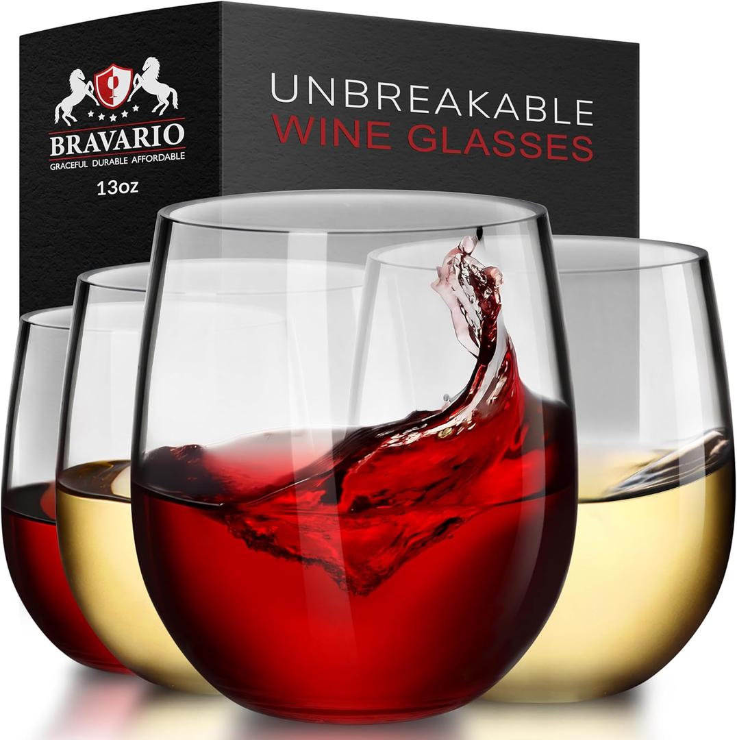 Unbreakable Stemless Plastic Wine Glasses | Reusable | Shatterproof 100% Tritan Plastic | Dishwasher-Safe | BPA-free | Awesome for Indoor & Outdoor | 13 oz, Set of 4