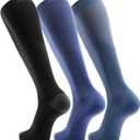 FITRELL 3 Pairs Compression Socks for Women and Men 20-30mmHg- Support Socks for Travel, Running, Nurse, Knee High, Black+Light Blue+Dark Blue S/M