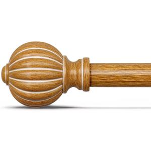 Wood Curtain Rods for Windows 28 to 48 Inch, 1'' Adjustable Heavy Duty Curtain RodVintage Imitation Wood Grain Decorative Drapery Rods with Pumpkin Finials for Bedroom Living Room
