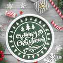 Christmas Wood Decorative Ottoman Tray for Coffee Table Kitchen Counter, Living Room, Round Handcrafted Green Wooden Serving Tray for Table Centerpiece (12")