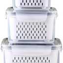 3Pack Fridge Food Storage Container Set with Lids with Strainer, Fruit Vegetable Storage Containers Keep Fruits, Vegetables, Berry, Meat Fresh longer, BPA-Free Plastic Produce Keepers