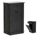 Wooden Tilt Out Trash Cabinet Bin, Dog Proof Garbage Can Holder, Kitchen Island with Laundry Hamper, Black