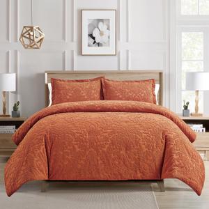 Sunshine Nicole Velvet Jacquard Comforter Set, Velvet Jacquard Face and Brushed Solid Microfiber Reverse, with Light Weight Soft Poly Fill, 3 Pieces Terracotta, King