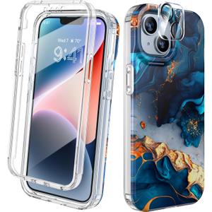 Diaclara Designed for iPhone 14 Case, Full Body Rugged Case with Built-in Touch Sensitive Anti-Scratch Screen Protector, with Camera Lens Protector for iPhone 14 6.1" (Water Blue)